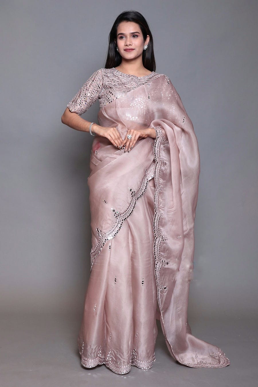 Sz 01 New Triangle Heavy Organza Embroidery Wholesale Party Wear Sarees